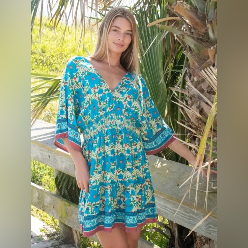 Natural Life Floral Celia Dress in Cream Blue Bohemian Size Small NWT